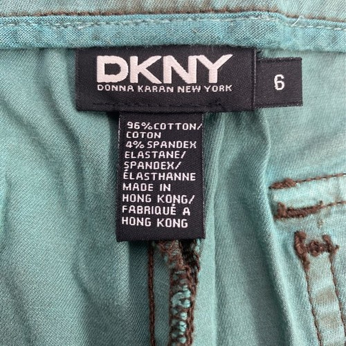 Womens Capri Dkny Pants Sz 6 Green Button Fly Pockets Drawstring Leg Flat Front - Picture 7 of 10