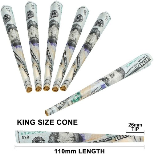 15 pcs - 100 Dollar Bill 110 MM Pre-Rolled Cones | Vegan & Non-GMO | Mint Flavor - Picture 3 of 4
