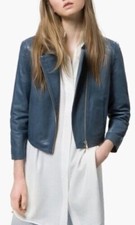Massimo Dutti Soft Blue Leather Jacket Size Euro M