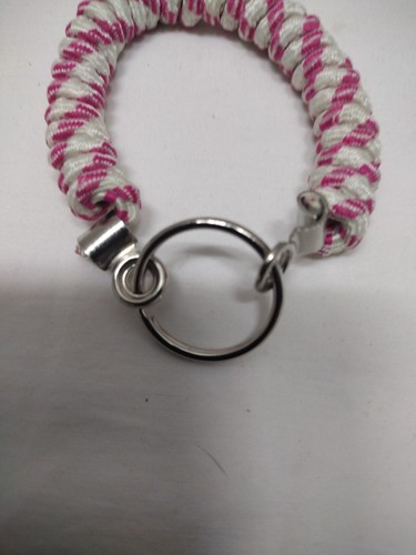 Spiral Paracord Wrist Keychain Magenta/White -MWS#1 - Picture 2 of 4