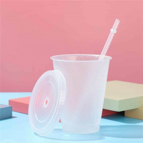 Reusable Plastic with Straw Lid Cold Cup Bottle Flash 5Pcs Water Powder Shiny - Picture 15 of 28
