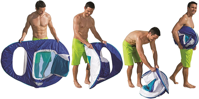 SwimWays Spring Float Recliner Swim Lounger for Pool or Lake Dark and Light Blue for sale online