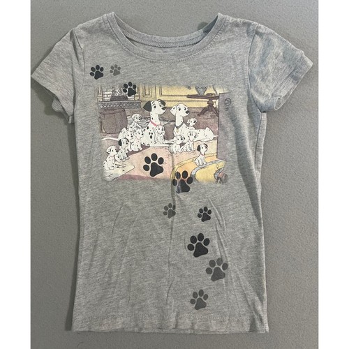 Disney T-Shirt Girls Small 6-6X Gray 101 Dalmatians Puppy Paw Print Casual  - Picture 1 of 4