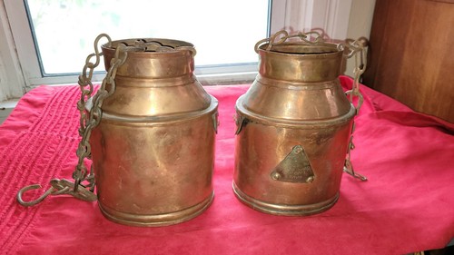 Antique Russian Copper Kerosene Pail Miracle Lamps Pair Of Two 1880 Otto Muller