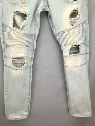 EMBELLISH Mens Slim? 36x33 Light Wash Blue Torn Distressed With Many Holes Jeans - Picture 3 of 13