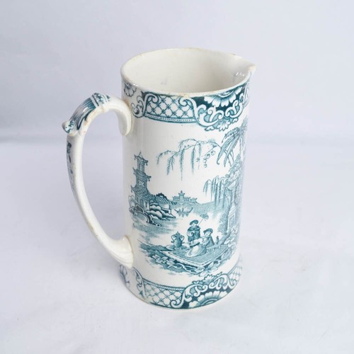 F & Sons Ltd Burslem England 6.5" Blue Green Chinoiserie Burma Landscape Pitcher - Picture 6 of 12