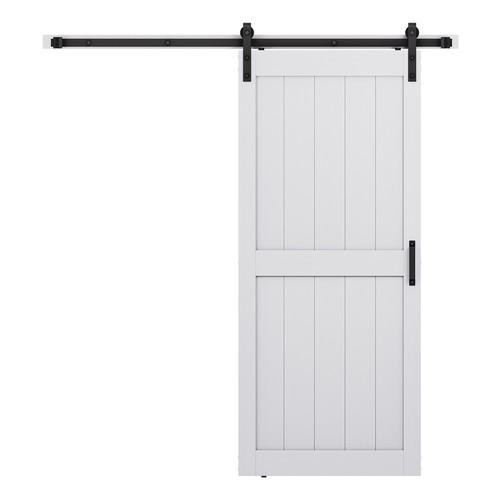 30/36/48 x 84 Solid Core Single Sliding Barn Door Unfinished Vertical PVC Panels - Picture 32 of 41
