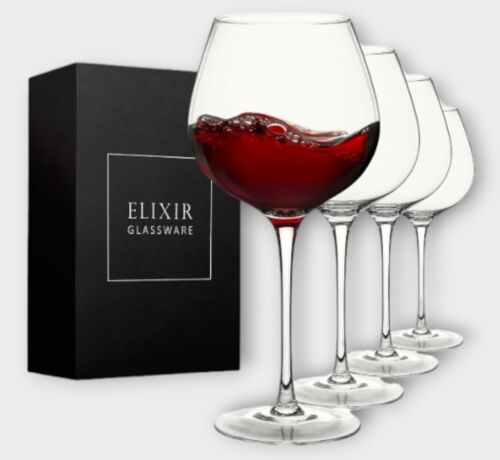 Lunettes à vin rouge - grandes lunettes à vin, soufflées à la main - lot de 4 vins à longue tige   - Photo 1 sur 5