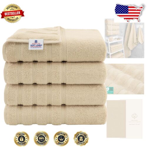 Beige Hotel-Style 4 Count 27x54 inch Bath Towels - Soft & Absorbent Cotton