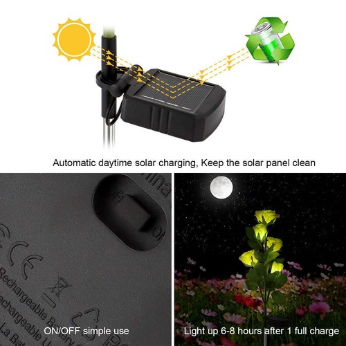 2/4 Pack Solar Power Rose Flower Lights Outdoor Garden Landscape Yard Lamp Decor - Picture 5 of 18