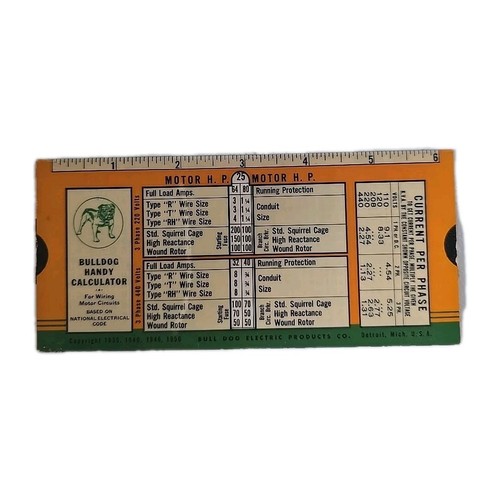 VTG 1950 Bull Dog Electric Product Bulldog Handy Calculator Motor H.P. - Picture 1 of 4