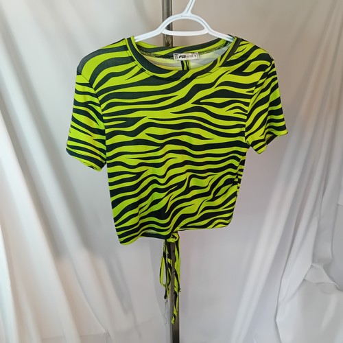 FB Sister Zebra Print Top Y2K Style Streetwear Open Back Tie Neon Party Rave S - Picture 14 of 16