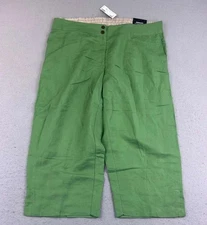 Avenue Pants Womens 18/20 Green Linen Blend Flat Front Straight Leg Crop NWT