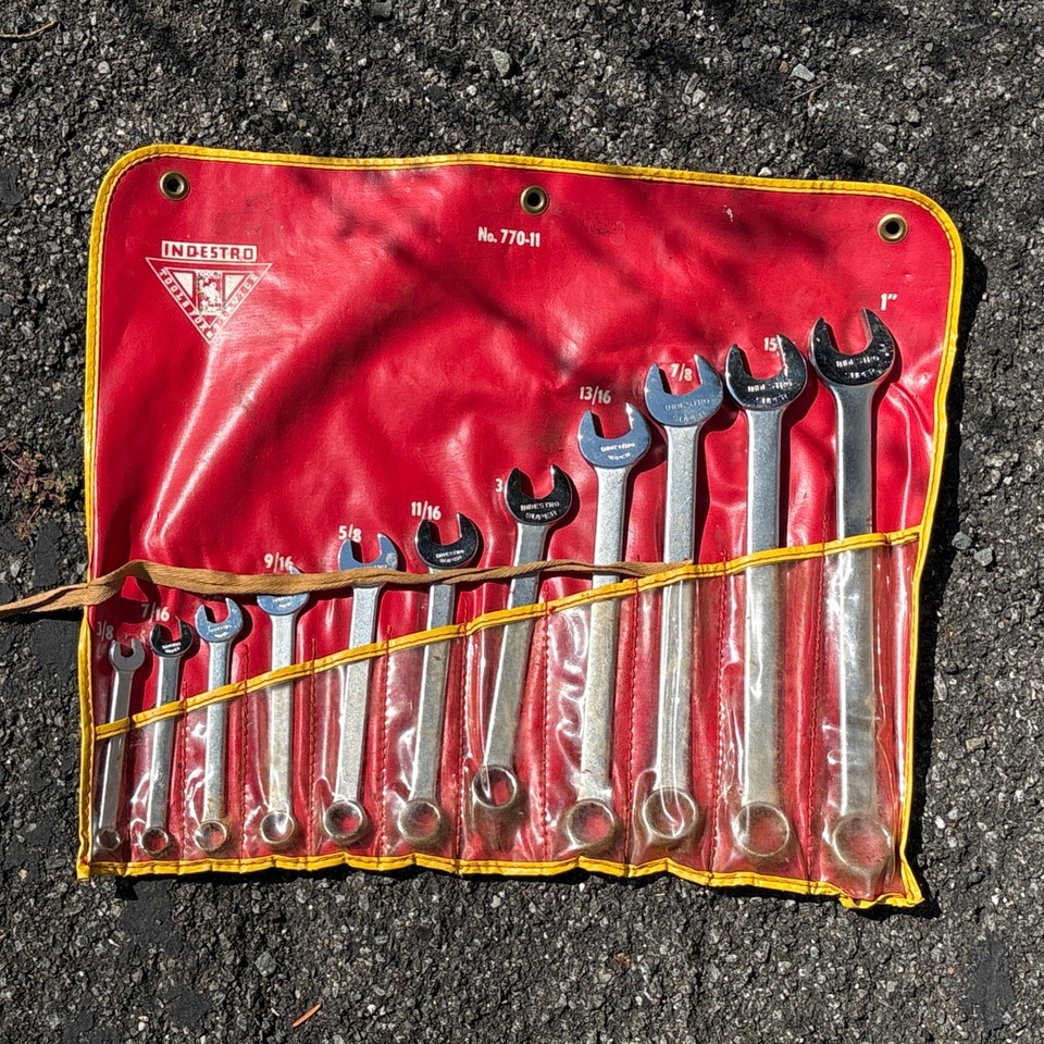 USA-forged Indestro wrenches are a forgotten American tool brand with serious workshop cred — a 9-piece set in a pouch is a mechanic's time capsule.