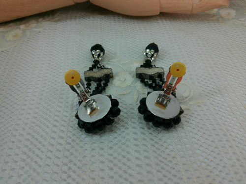 Vtg Lois Ann Art Deco Black Faceted Glass Rhinestone Chandelier Runway Earrings - Picture 15 of 19