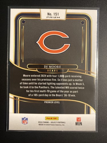 2024 Panini Select Premier Level Green and Yellow Shock Prizm #151 DJ Moore - Picture 2 of 2