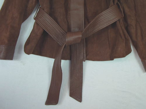 Ashley Stewart Jacket Womens 1X 100% Suede Mid Length Belted Coat Jacket Brown - Picture 8 of 11