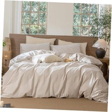 Queen 90"x90" Classic Stripes - Tannish Linen Grey/ White No Comforter 