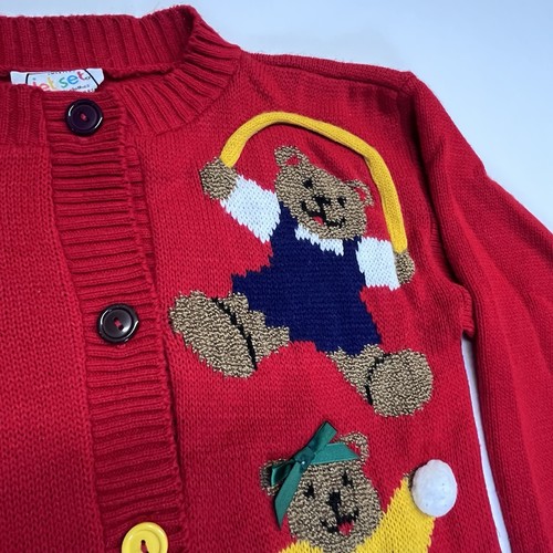 Vintage 90’s Y2K Bear Christmas Sweater Skirt Set Red Green Girl 7/8 VGUC - Picture 6 of 12