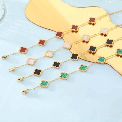 Trendige Gliederarmbänder für Damen 18K vergoldet Kleeblatt verstellbar Glücksarmband - Bild 6 von 6