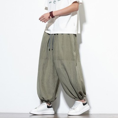 M-5XL Mens Casual High Waist Lantern Harem Pants Ankle Banded Pants Loose Summer