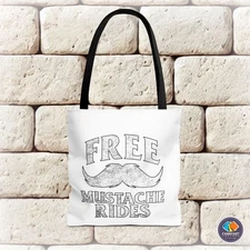 Free Mustache Rides Funny Humor Slogan Polyester Tote Bag