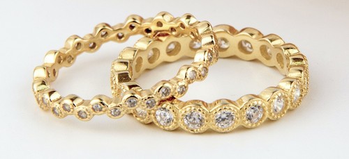 Yellow Gold Plated CZ Bezel Milgrain Stack Eternity Band Ring 925 Silver Size 9 - Picture 4 of 9