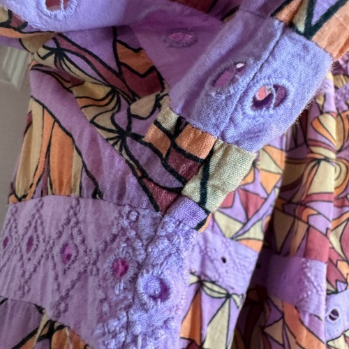 Anthropologie Let Me Be Peasant Top Purple Geometric Print Lace Boho Size Large - Picture 9 of 14