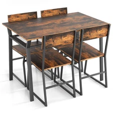 5 Piece Dining Table Set with Storage Rack and Metal Frame-Coffee - Color: Coffe