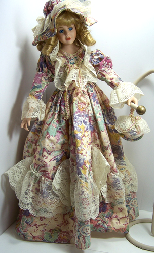 Dress/Matching Hat & Purse/Golden Blonde Curly Hair 21" Porcelain Doll - Picture 1 of 13