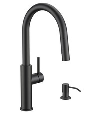 FORIOUS Kitchen Faucet with Soap Dispenser, Modern Matte Black, Black