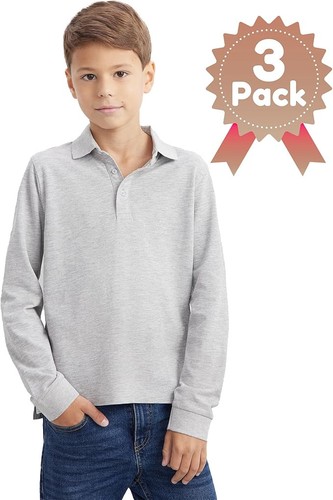 Boys Polo Shirts plain cotton 1/3 Pack long sleeve Kids Tops POLO Age 7Y-12Y - Picture 35 of 46