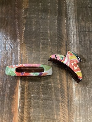 Annie lotto studios Set of 2 Kimono Hair Clips Japanese Fabric Floral