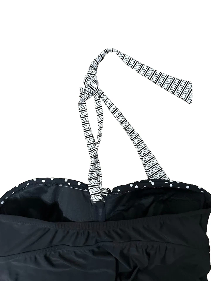 Топ купальный женский Tropical Escape 10 в горошек черный галстук без бретелек с бретелью через шею с подкладкой - Изображение 2 из 4