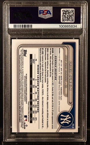 Caleb Durbin 2024 Bowman Chrome Orange Lava Refractor RC Auto 6/25 PSA 9 - Picture 2 of 2