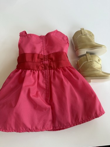 American Girl Doll Saige Girl Of The Year 2013 Sparkle Red Dress and Gold Boots - Picture 2 of 3