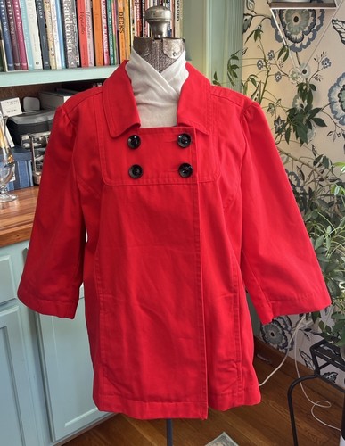 Chaqueta estilo chaquetón manga 3/4 algodón rojo XXL azul marino antiguo‎ con bolsillos - Imagen 1 de 9