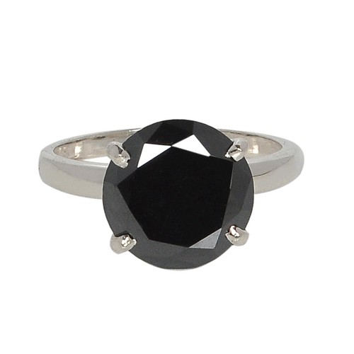 925 Sterling Silber 4,70Kt Runden Form 100% Natürlich Jet Schwarz Diamant Ring