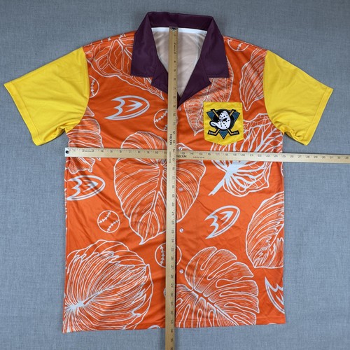 Anaheim Ducks Shirt Mens XL Orange Yellow NHL Hockey Hawaiian Aloha Button Up - Picture 5 of 7