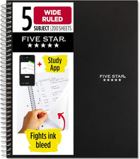 Spiral Notebook  Study App, 5 Subject, Wide Ruled Paper, 8" X 10-1/2", 200 Shee