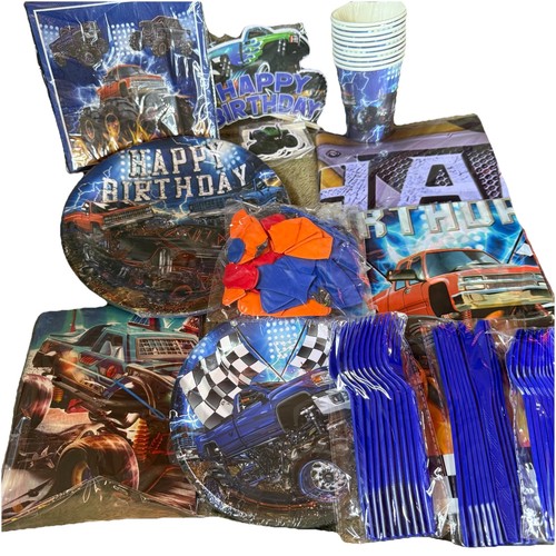 Monster Truck Birthday Party Decorations Plates Napkins Cups Table Cover - Picture 1 of 13