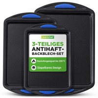 Nutrichef 3-Teiliges Backblech Set Blau Antihaft Silikongriffe Pfoa-Frei