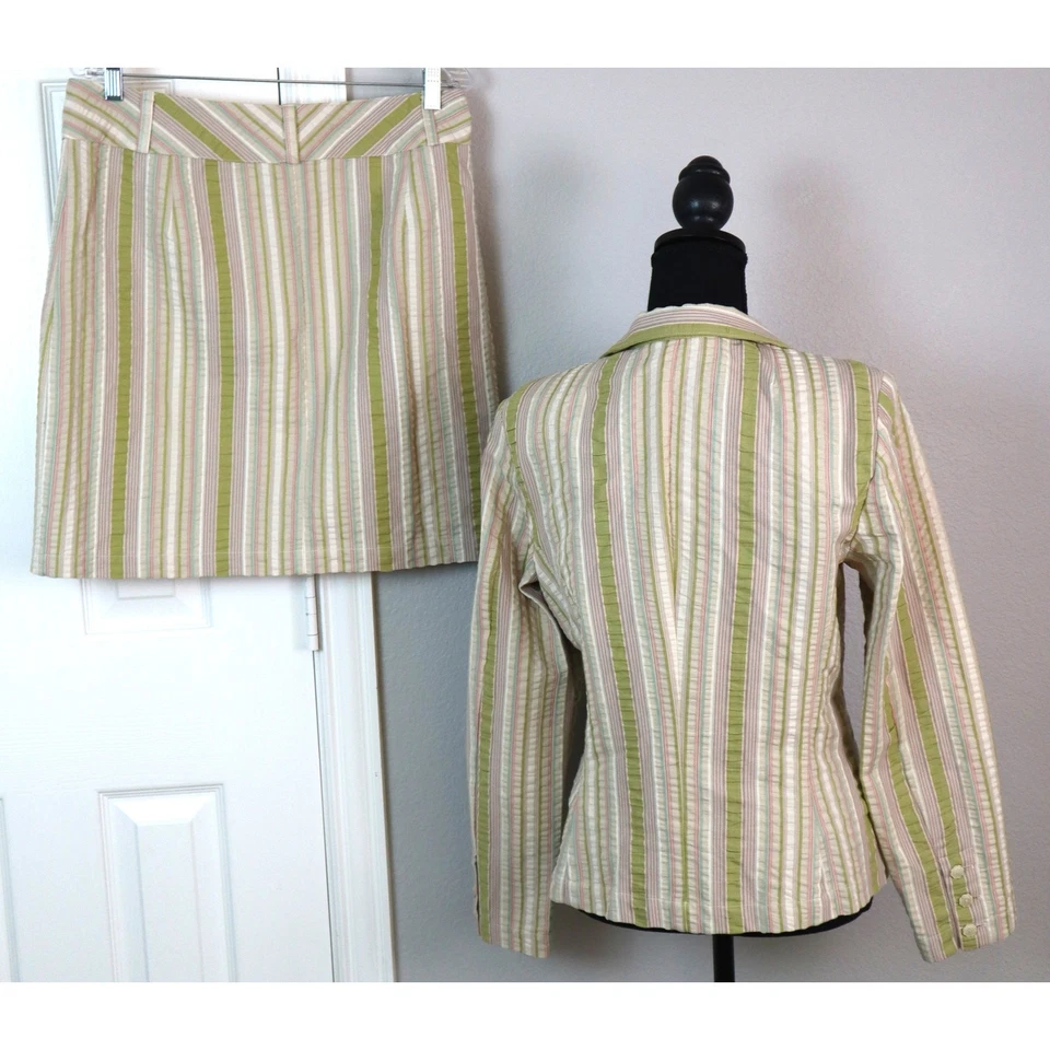 Minifalda Traje Vintage Y2K Cabi Pin Rayas Rosa Verde Mujeres 10 ALGODÓN Verano Foto 4 de 4