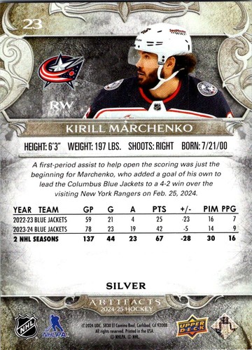 2024-25 Upper Deck Artifacts #23 Kirill Marchenko - Picture 2 of 2