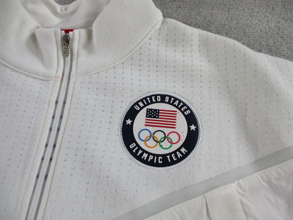Chaqueta Nike Team EE. UU. Mujer Mediana Blanca Medalla Soporte Juegos Olímpicos Cremallera Completa Corredor de Vientos Foto 4 de 4