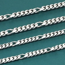 Solid 925 Sterling Silver 3.5mm 4mm Figaro Chain Italian Necklace 20" 22" 24"