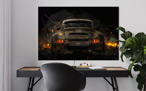 Auto Leinwand Bild Motivation Farbig Luxus Kunst Wagen Feuer Flammen - Picture 2 of 4