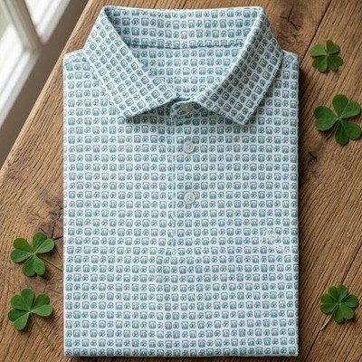  Rhoback Shamrock Polo White Men s XL St Patrick Golf Shirt Green Print Stretch