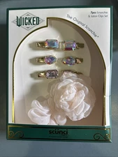 Scunci Wicked Glinda Flower Scrunchie + 6 Salon Clips Set Pink New In Box