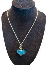 Blue Glitter Heart  BFF  Pendant Necklace   Friendship Jewelry Gift for Girls or